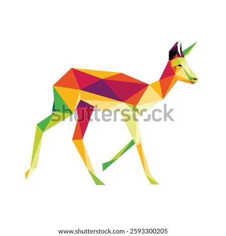 Walking Antelope in Colorful polygon vector illustration. Colorful abstract low poly of running antelope. Antilope illustration vector for kids animal book