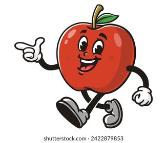 walking Apple with pointing hand  cartoon mascot illustration character vector clip art hand drawn
