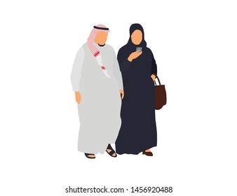 Walking Arab couple. Isolated flat illustration - Vector
