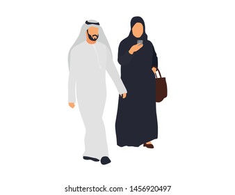 Walking Arab couple. Isolated flat illustration - Vector