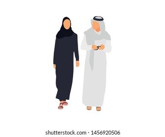 Walking Arab couple. Isolated flat illustration - Vector