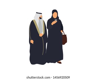 Walking Arab couple. Isolated flat illustration - Vector