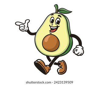 walking Avocado with pointing finger  cartoon mascot illustration character vector clip art hand drawn