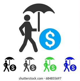 Walking Banker With Umbrella flat vector illustration. Colored walking banker with umbrella gray, black, blue, green pictogram versions. Flat icon style for graphic design.