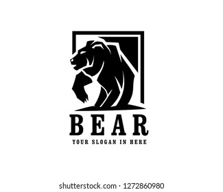walking bear with anger logo design inspiration
