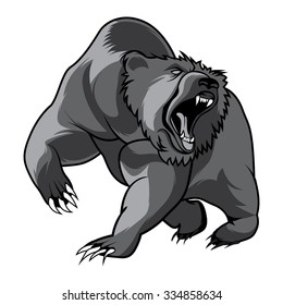 walking bear and animal head black and white vector outline emblem