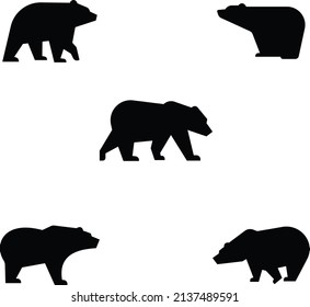 Walking Bear Silhouette Icon Set