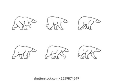 walking bear vector outline style editable, bear movement vector, bear motion