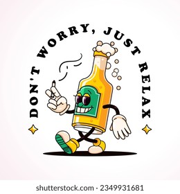 Walking beer bottle retro cartoon mascot. Perfect for logos, t-shirts, stickers and posters