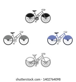 Walking bicycle with large shields and curves driving. Economical transport.Different Bicycle single icon in cartoon,black style vector symbol stock illustration.