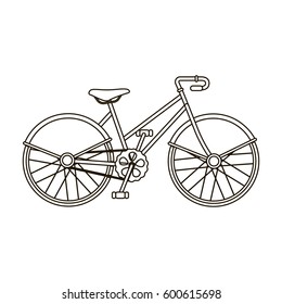 Walking bicycle with large shields and curves driving. Economical transport.Different Bicycle single icon in outline style vector symbol stock illustration.