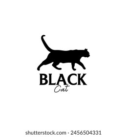 Walking black cat vector logo design
