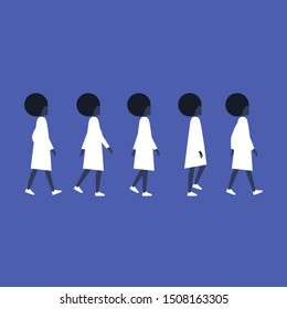 Walking black female character. Animation set. Flat editable vector illustration, clip art.