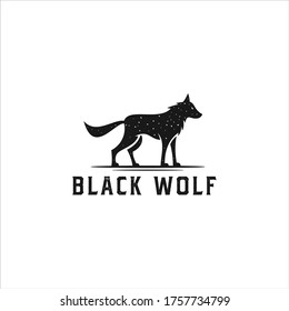 Walking Black Wolf Fox Dog Coyote Jackal Rustic Vintage Silhouette Retro Hipster Logo Design