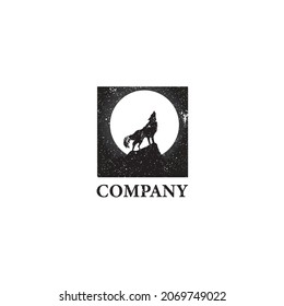 Walking Black Wolf Fox Dog Coyote Jackal Rustic Silhouette Vintage Retro Hipster applied for Movie Production logo design.
