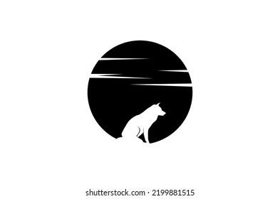 Walking Black Wolf Fox Dog Coyote Jackal Sunset Rustic Vintage Silhouette Retro Hipster for Movie Production Logo