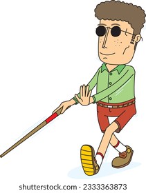 walking blind man on the street