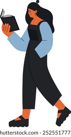 Lector de libros para caminar. Personaje de color de amante del libro