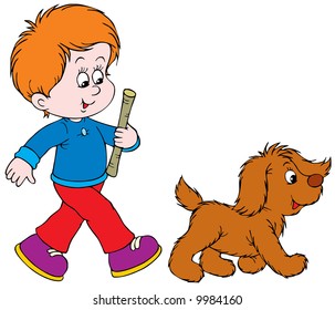 Walking Boy and Pup
