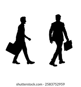 Walking with Briefcase Silhouette Vector Illustration. Silhouette image of two businessmen walking, each carrying a briefcase.