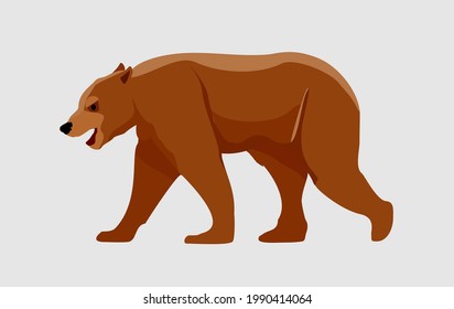 Walking brown bear. flat style vector illustration isolated on white background