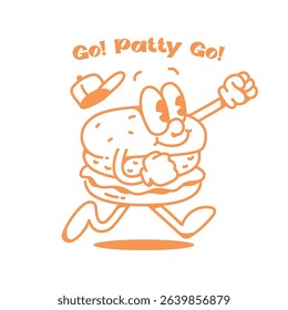WALKING BURGER CHARACTER RETRO LOGO DESIGN