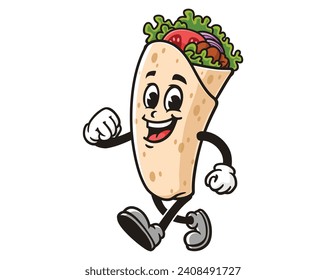 walking Burrito cartoon mascot illustration character vector clip art hand drawn