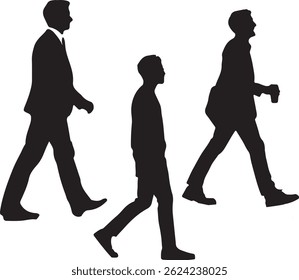 Walking Business People Silhouettes with coffee in hand Vector Set