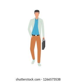 Walking businessman flat icon. Guy, male, casual, jacket. People concept. Vector illustration can be used for topics like age, occupation, lifestyle
