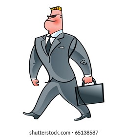 Walking Businessman in suit, glasses and briefcase