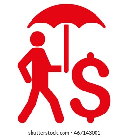 Walking Businessman With Umbrella icon. Vector style is flat iconic symbol with rounded angles, red color, white background.
