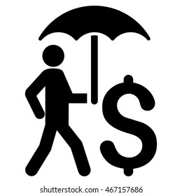 Walking Businessman With Umbrella icon. Vector style is flat iconic symbol with rounded angles, black color, white background.