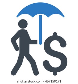Walking Businessman With Umbrella icon. Vector style is bicolor flat iconic symbol with rounded angles, smooth blue colors, white background.