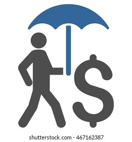 Walking Businessman With Umbrella icon. Vector style is bicolor flat iconic symbol with rounded angles, cobalt and gray colors, white background.