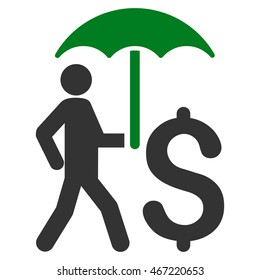 Walking Businessman With Umbrella icon. Vector style is bicolor flat iconic symbol with rounded angles, green and gray colors, white background.