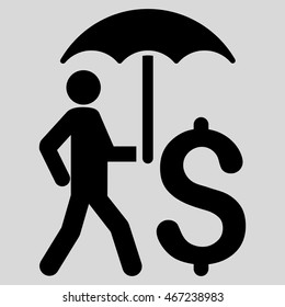 Walking Businessman With Umbrella icon. Vector style is flat iconic symbol with rounded angles, black color, light gray background.