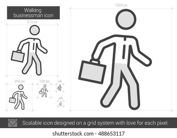 Walking businessman vector line icon isolated on white background. Walking businessman line icon for infographic, website or app. Scalable icon designed on a grid system.