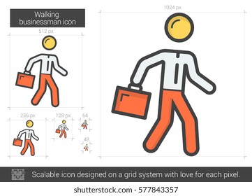 Walking businessman vector line icon isolated on white background. Walking businessman line icon for infographic, website or app. Scalable icon designed on a grid system.