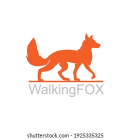 walking calm fox logo, orange silhouette of smart fox vector illustrations