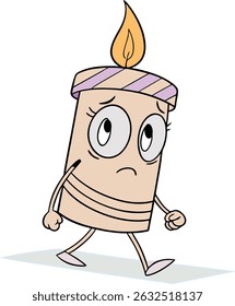 Walking Candle Cartoon with Sad Expression