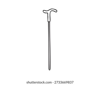 Gehstock klassisch Gentleman Zubehör Linie Kunst monochrom handgezeichnet. Vektorgrafik.