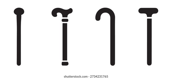 Walking cane icon set elderly support symbol vector.