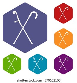 Walking cane icons set rhombus in different colors isolated on white background
