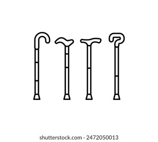 walking cane icons simple line symbol black white illustration sets collections isolated