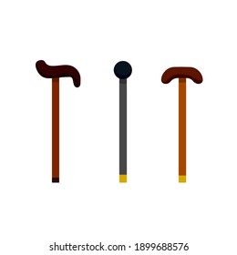 Walking Cane of senior. Wooden and metal stick. Cartoon flat illustration