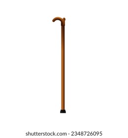 Walking cane. Stick with handle for elderly and vintage wooden accessory for gentlemen with decorative vector ornament