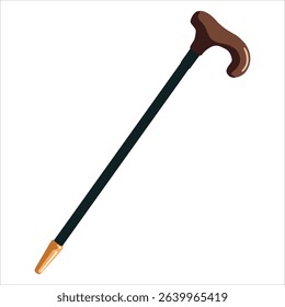 Walking cane stick vector, medical assistance icon. Supportive aid for elderly care, mobility, and healthcare designs.