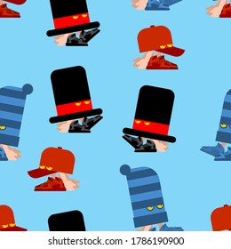 Walking cap pattern seamless. Hat with eyes goes background