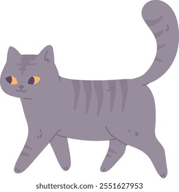 Walking cat. Gray striped pet color icon isolated on white background