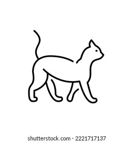 Walking cat icon. Pixel perfect, editable stroke